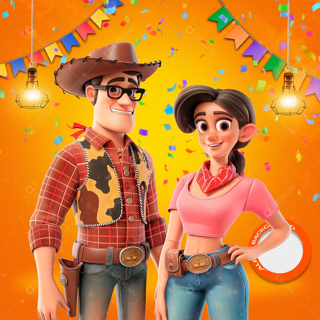 Casal Caipira Elemento 3D para Composição PSD