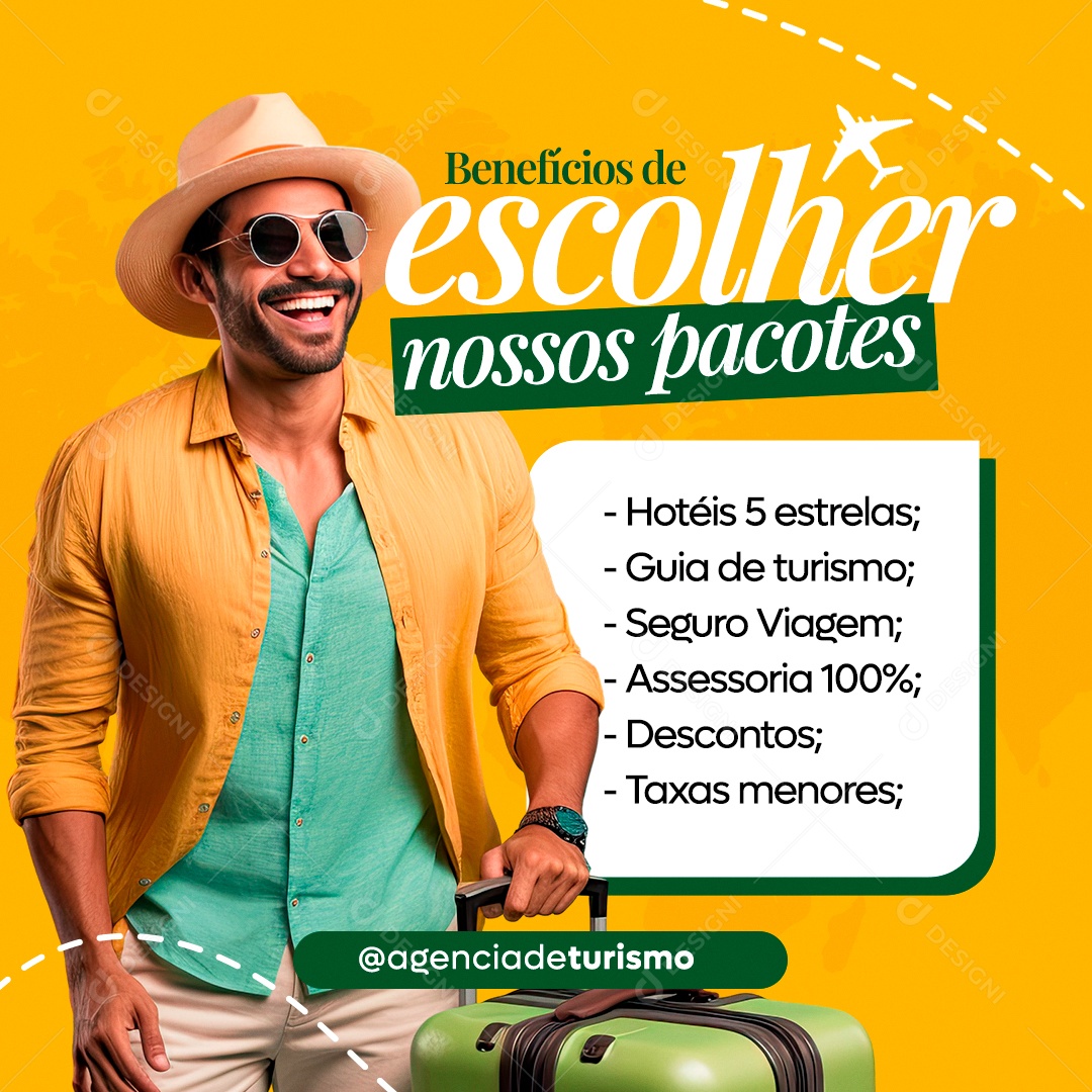 Agência de Viagens Benefícios de Escolher nossos Pacotes Social Media PSD Editável