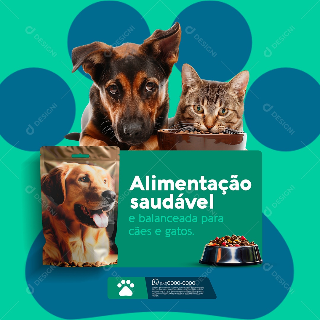 Alimentação Saudável e Balanceada para Cães e Gatos Social Media PSD Editável