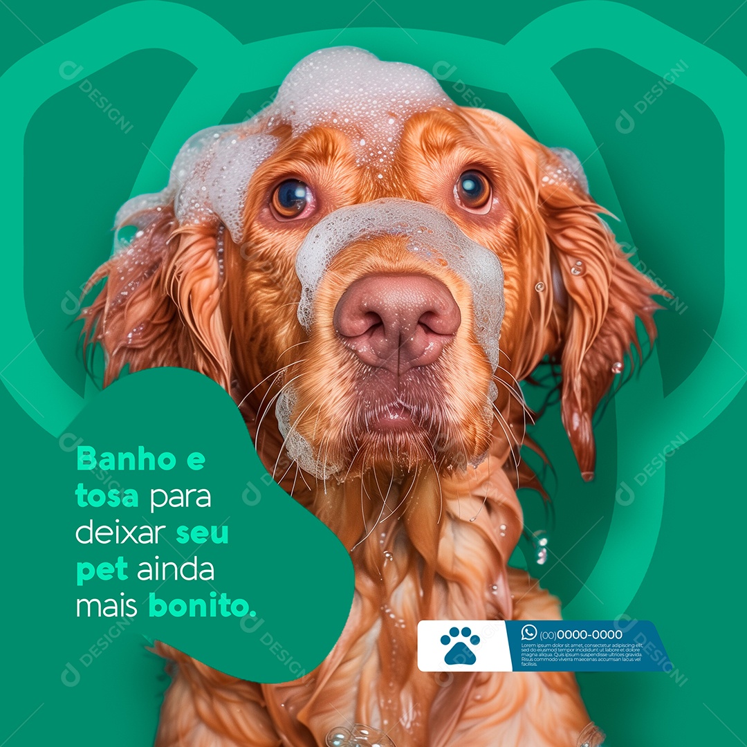 Banho e Tosa para Deixar seu Pet Ainda mais Bonito Social Media PSD Editável