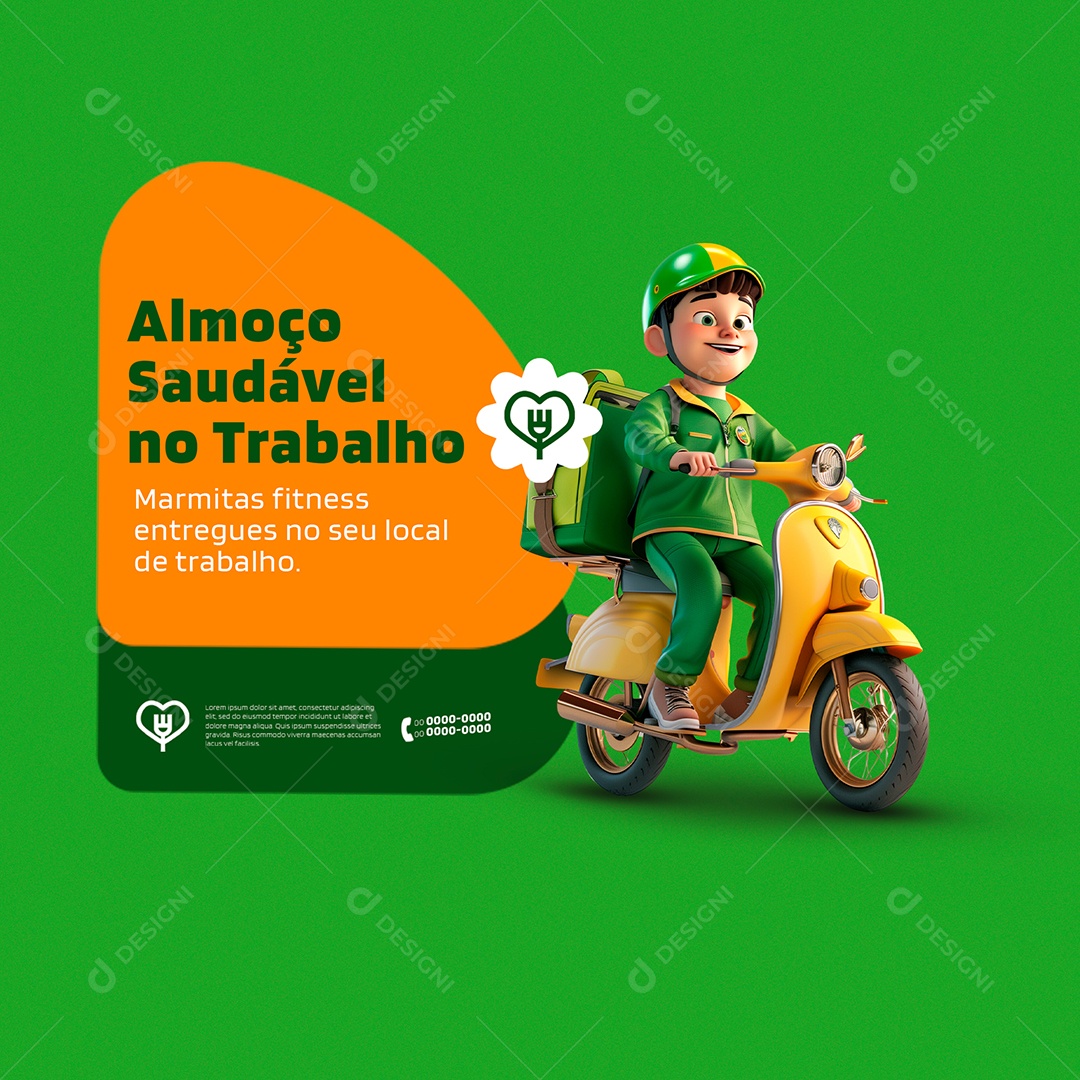 Almoço Saudável no Trabalho Marmita Fitness Social Media PSD Editável