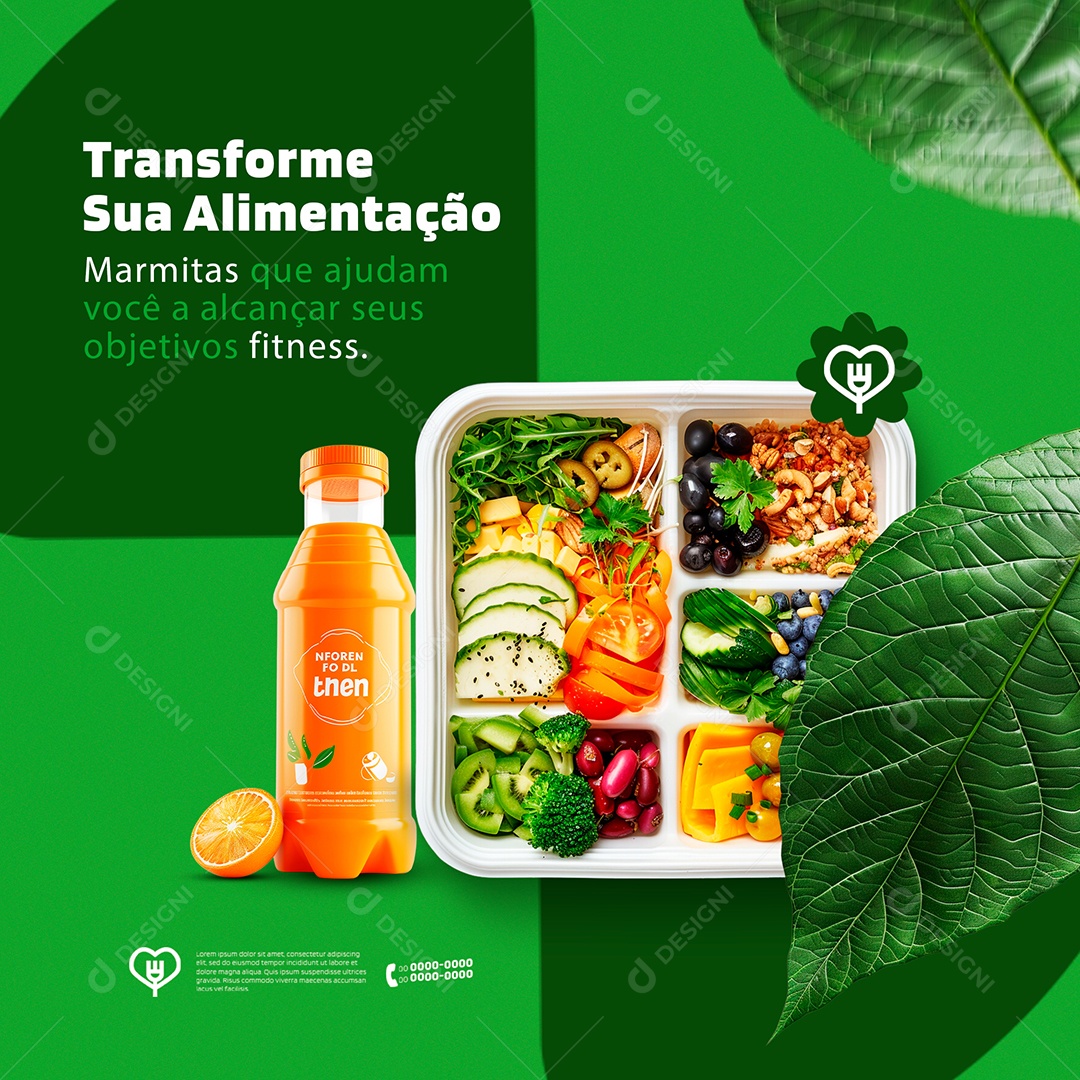 Transforme sua Alimentação Marmitas que Ajudam Você a Alcançar Social Media PSD Editável