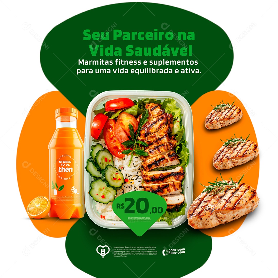 Seu Parceiro na Vida Saudável Marmitas Fitness Social Media PSD Editável