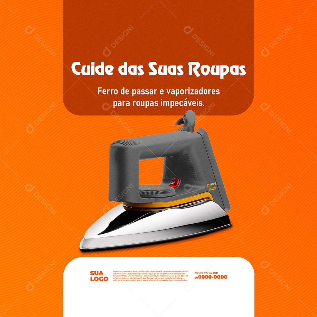 Cuide das suas Roupas Ferro de Passar e Vaporizador Social Media PSD Editável