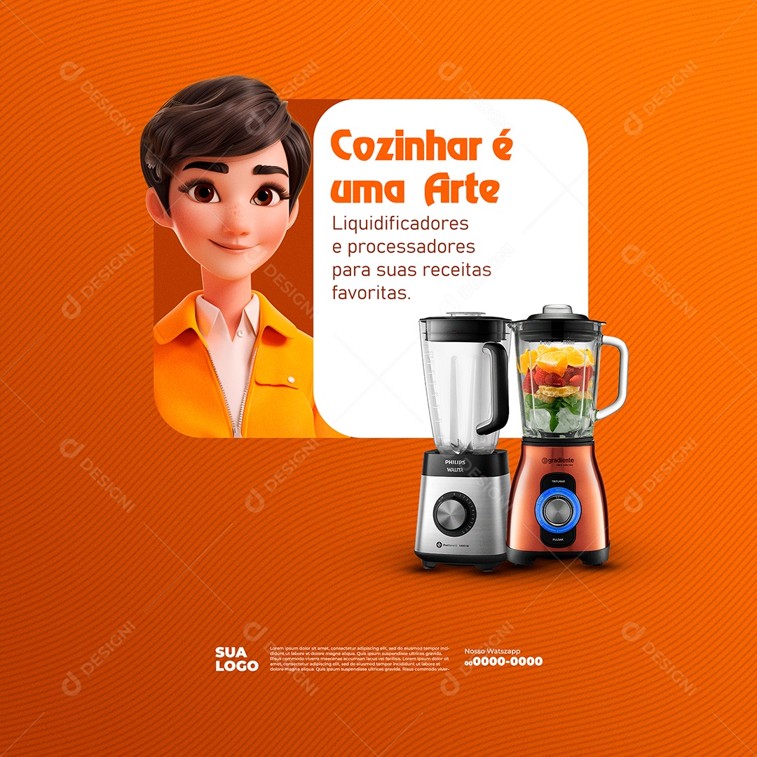 Cozinha é uma Arte Liquidificadores e Processadores para suas Receitas Social Media PSD Editável