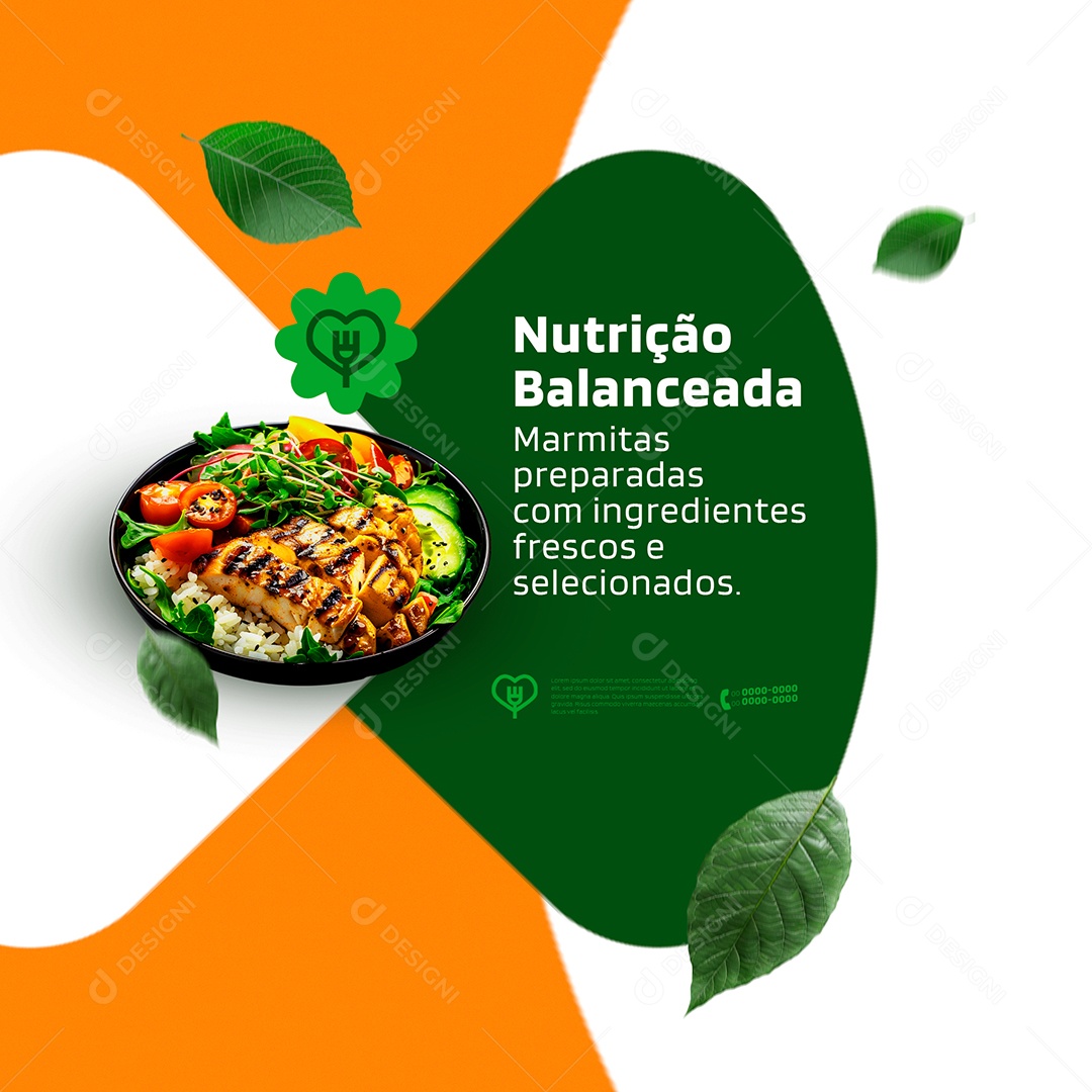 Nutrição Balanceada Marmitas Preparadas com Ingredientes Frescos Social Media PSD Editável
