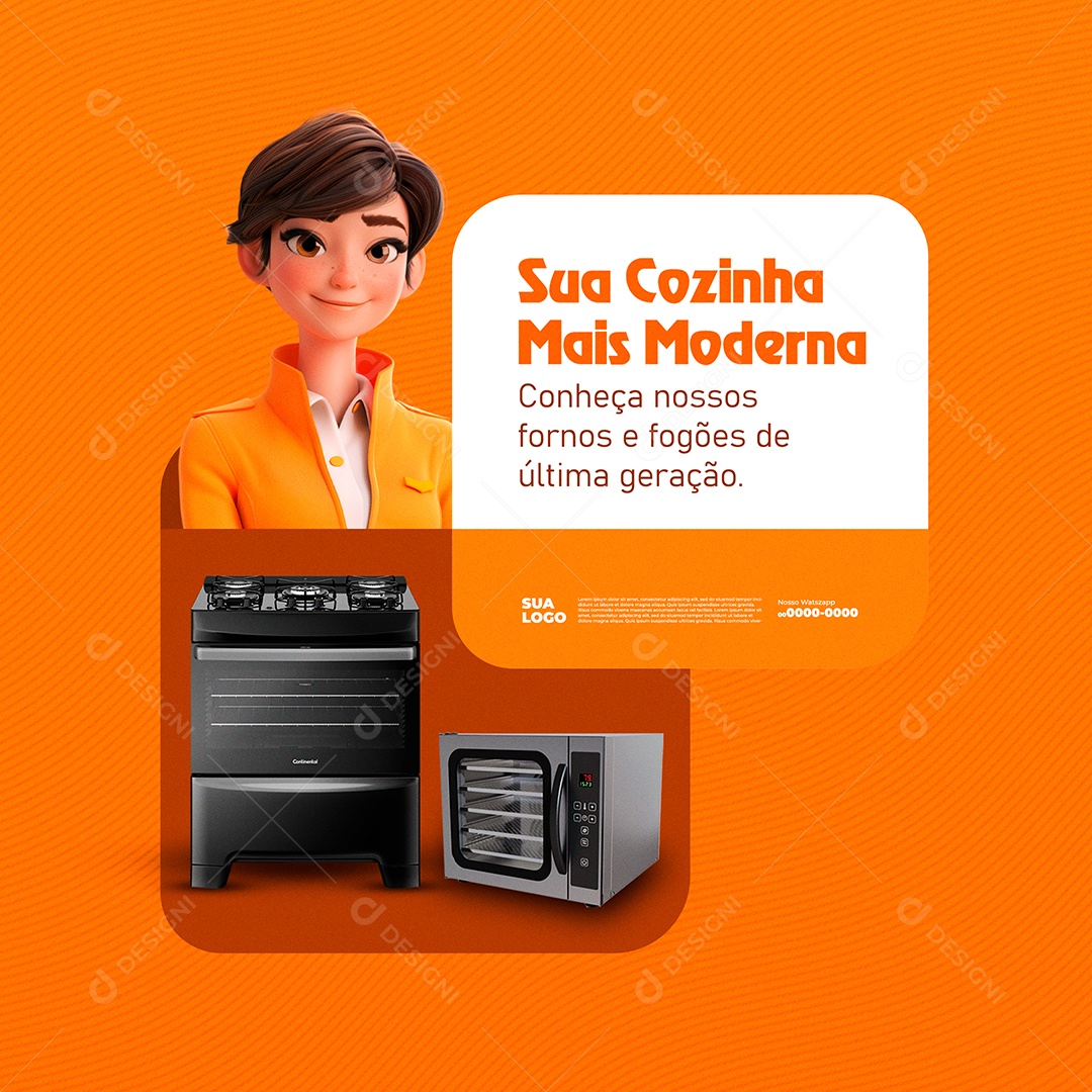 Sua Cozinha mais Moderna Conheça nossos Fornos e Fogões Social Media PSD Editável