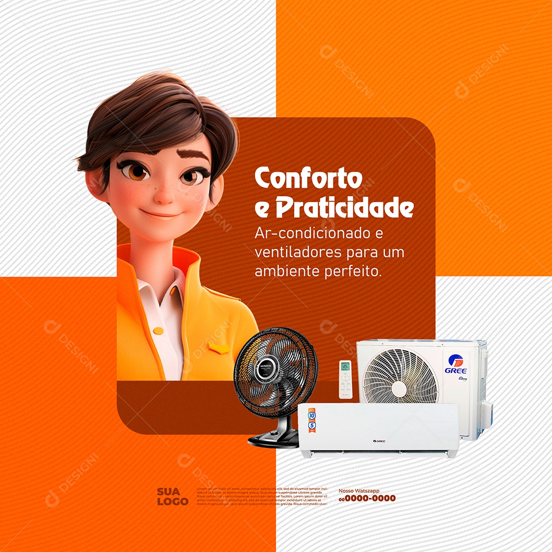 Conforto e Praticidade Ar-Condicionado e Ventiladores Social Media PSD Editável
