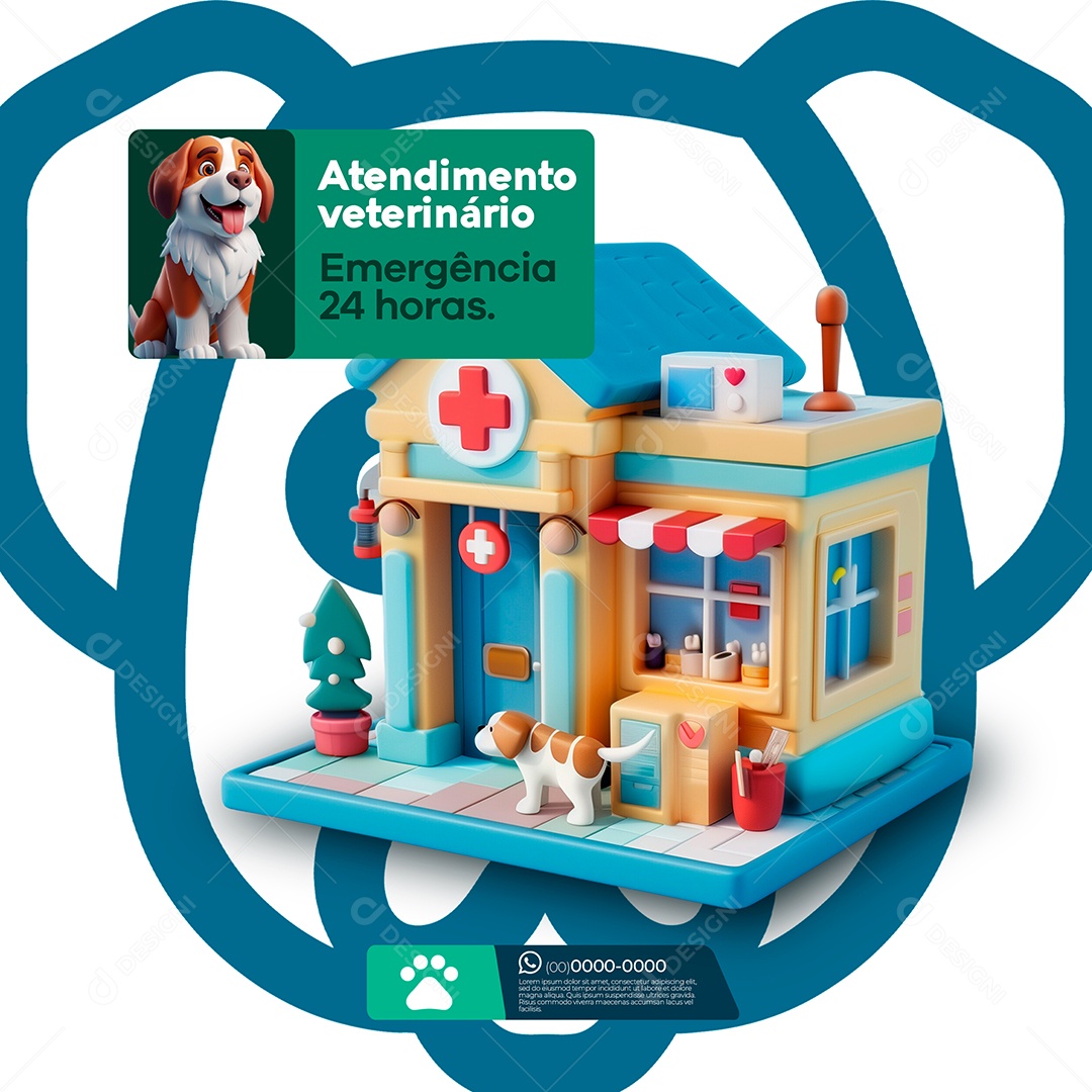 Atendimento Veterinário Emergência 24 Hora Social Media PSD Editável