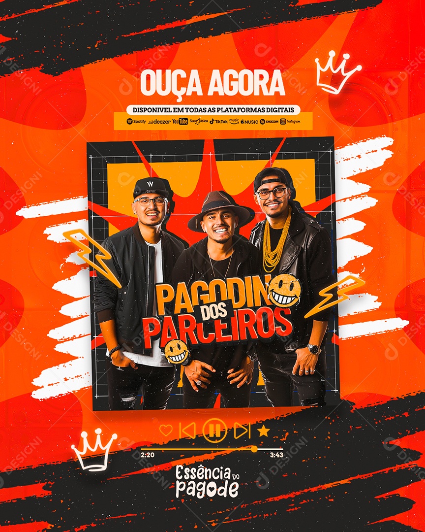 Flyer Ouça Agora Pagodin dos Paredões Essência do Pagode Social Media PSD Editável