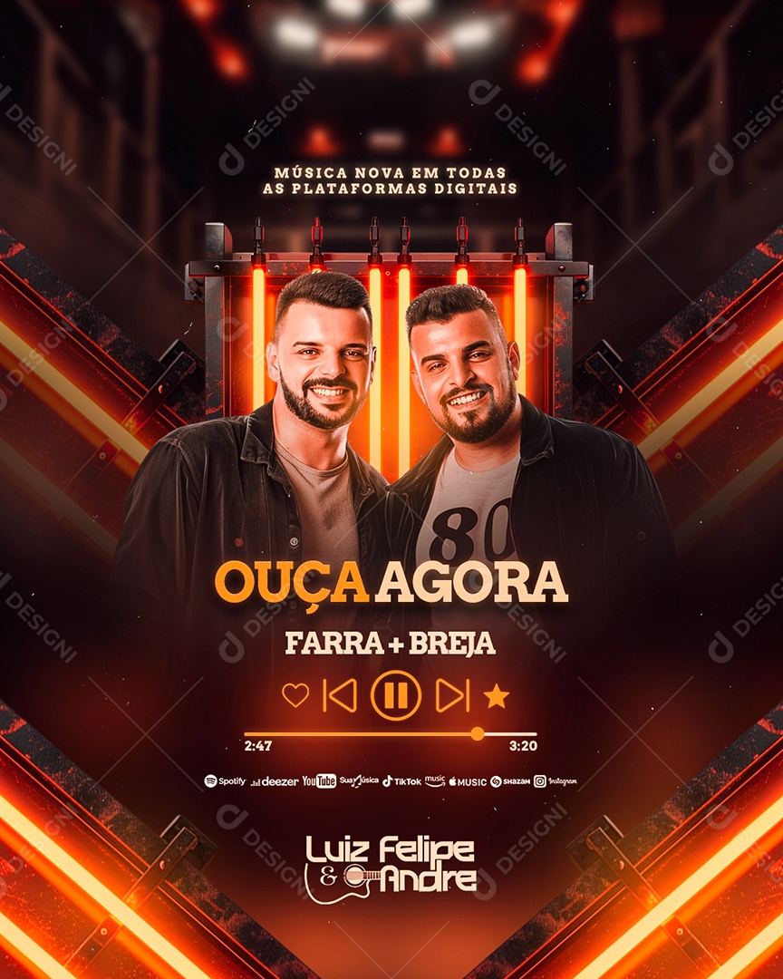 Flyer Ouça Agora Farra e Breja Luiz Felipe e Andre Social Media PSD Editável