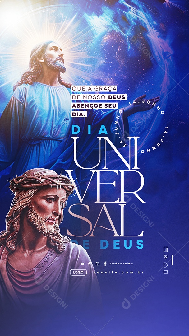 Story Dia Universal de Deus 14 de Junho Que a Graça Social Media PSD Editável
