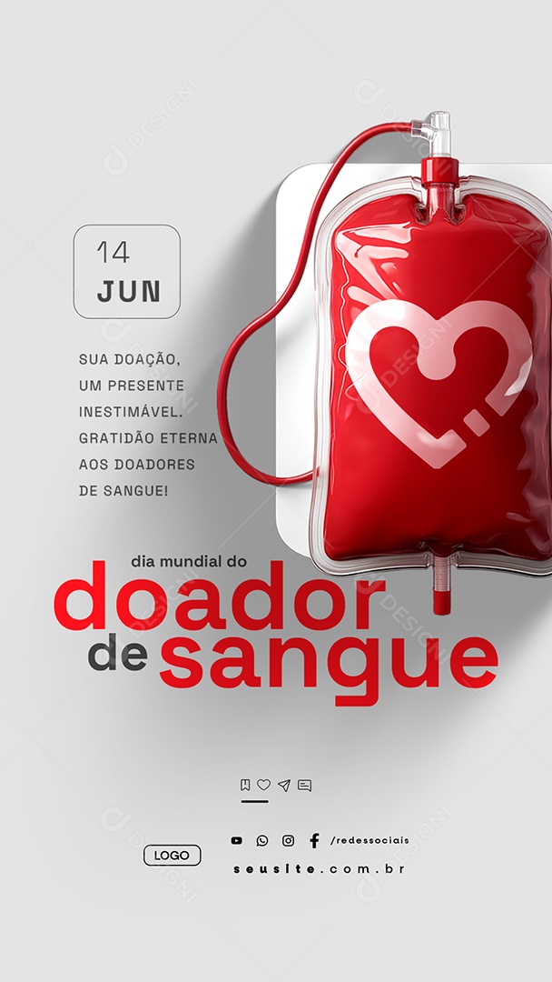 Story Dia Mundial do Doador de Sangue 14 de Junho Sua Doação Social Media PSD Editável
