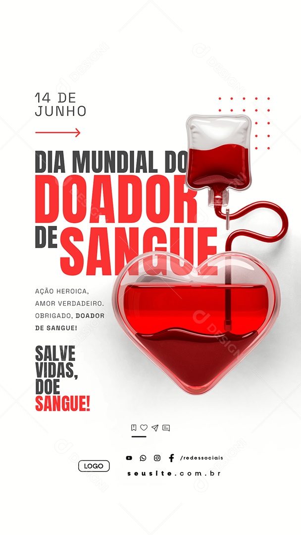 Story Dia Mundial do Doador de Sangue 14 de Junho Ação Heroica Social Media PSD Editável