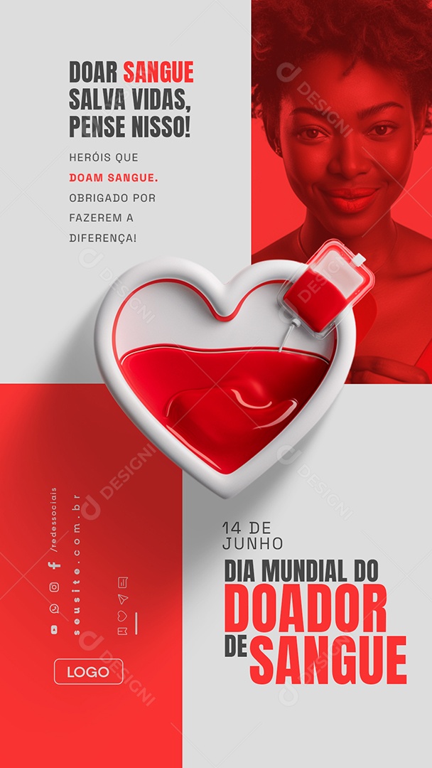 Story Dia Mundial do Doador de Sangue 14 de Junho Doar Sangue Salva Vidas Social Media PSD Editável
