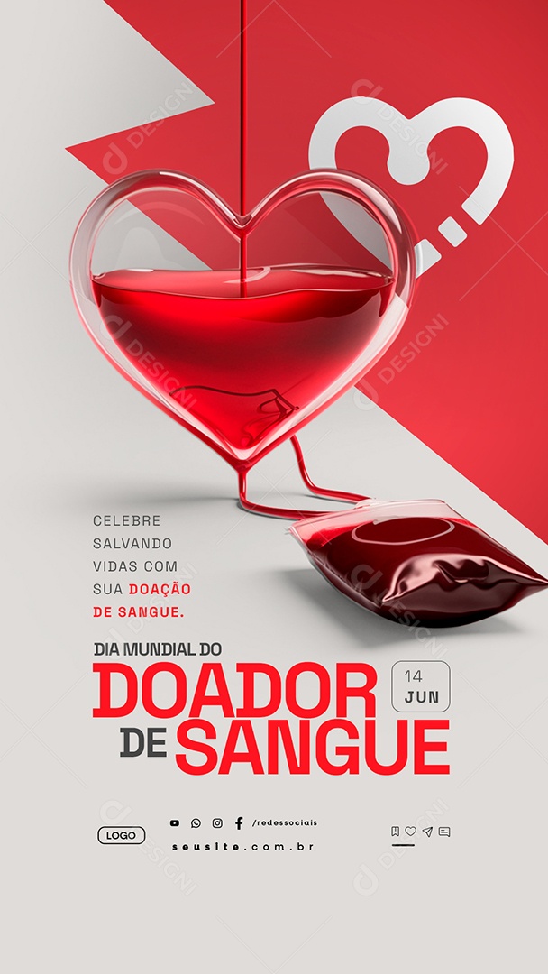 Story Dia Mundial do Doador de Sangue 14 de Junho Celebre Salvando Vidas Social Media PSD Editável