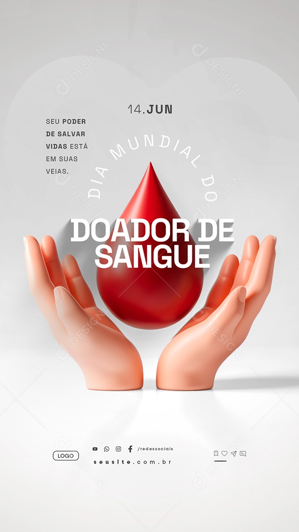 Story Dia Mundial do Doador de Sangue 14 de Junho Seu Poder de Salvar Vida Social Media PSD Editável