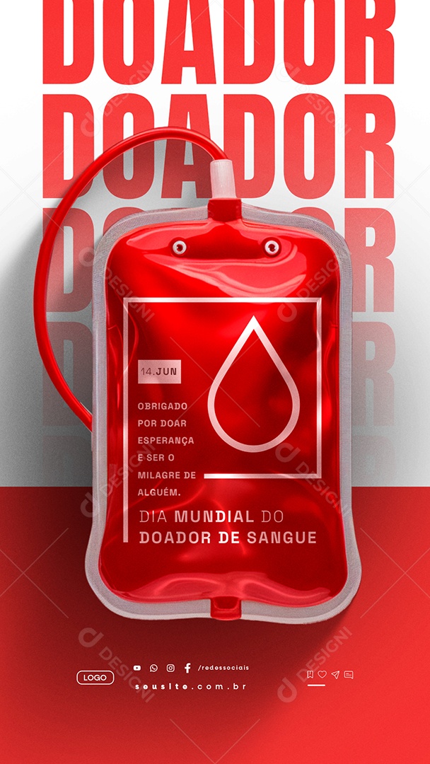 Story Dia Mundial do Doador de Sangue 14 de Junho Obrigado Social Media PSD Editável