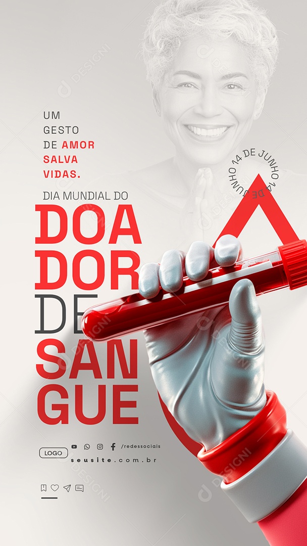 Story Dia Mundial do Doador de Sangue 14 de Junho Um Gesto de Amor Social Media PSD Editável