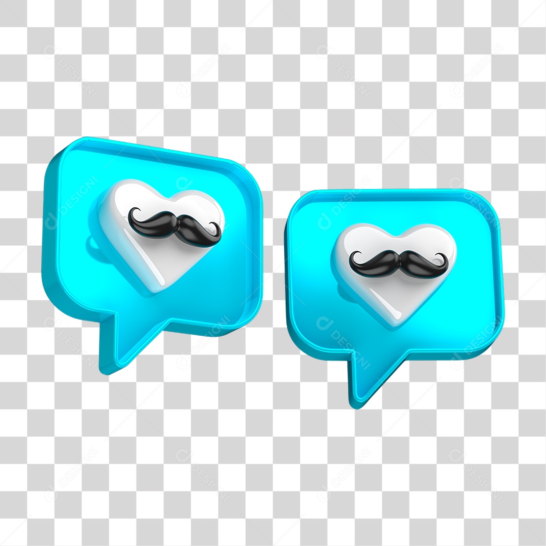 Coração Bigode Caixa Like Elemento 3D PNG Transparente