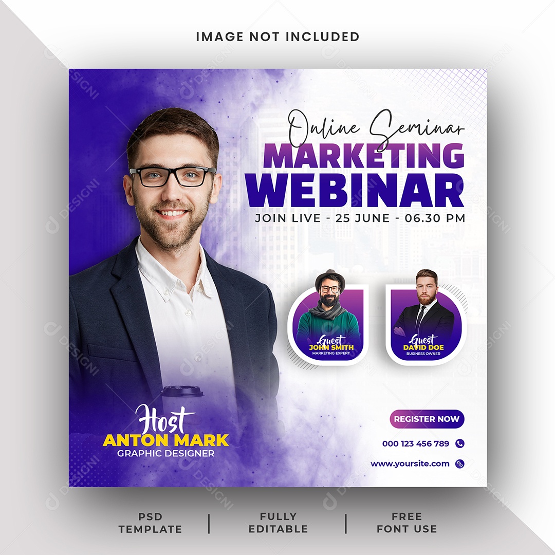 Seminário Online Webinar de Marketing Social Media PSD Editável