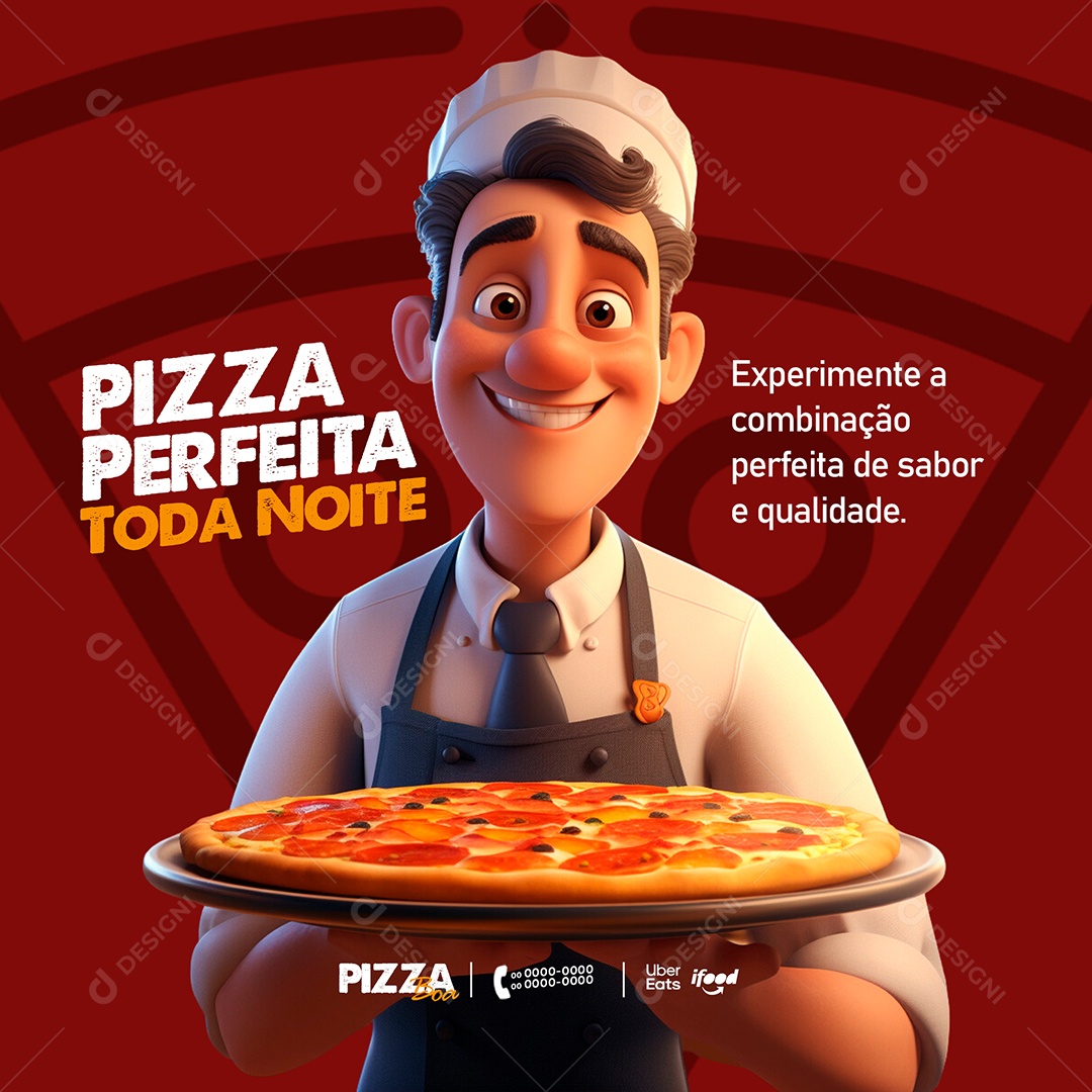 Pizza Perfeita toda Noite Social Media PSD Editável