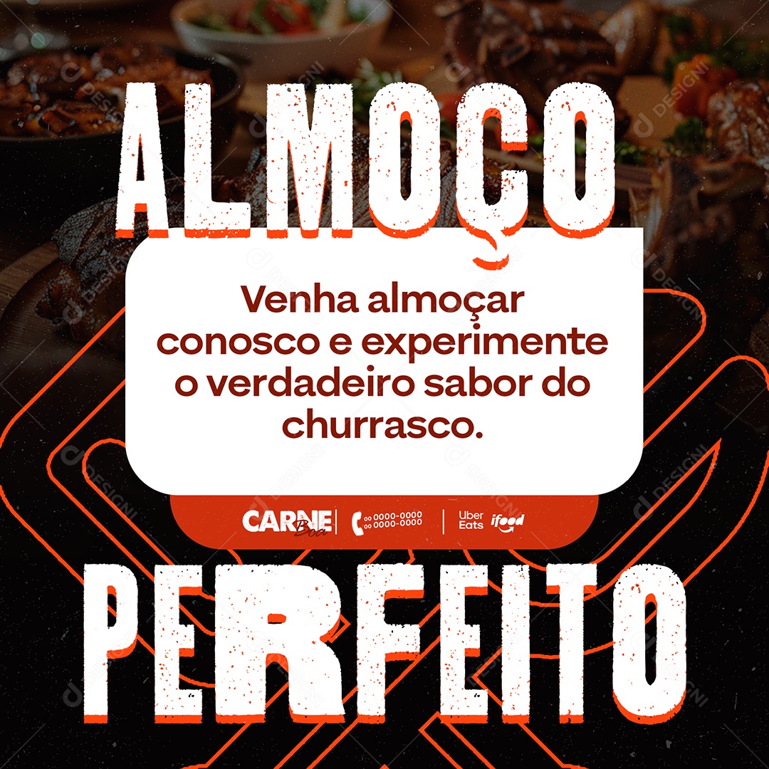 Almoço Conosco e Experimente o Verdadeiro Sabor do Churrasco Social Media PSD Editável