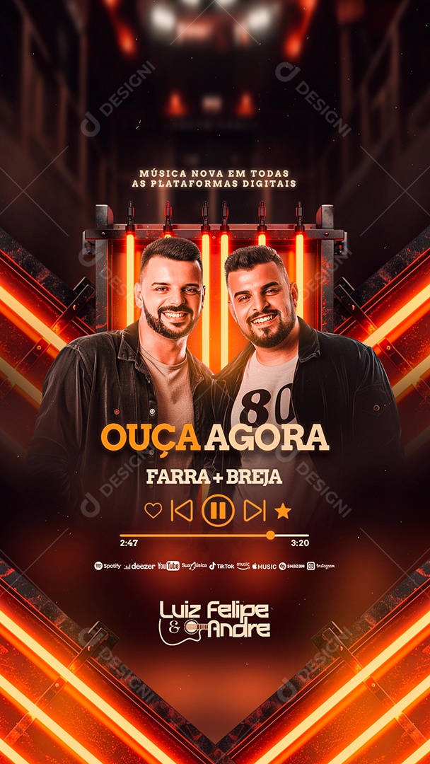 Story Flyer Ouça Agora Farra e Breja Luiz Felipe e Andre Social Media PSD Editável