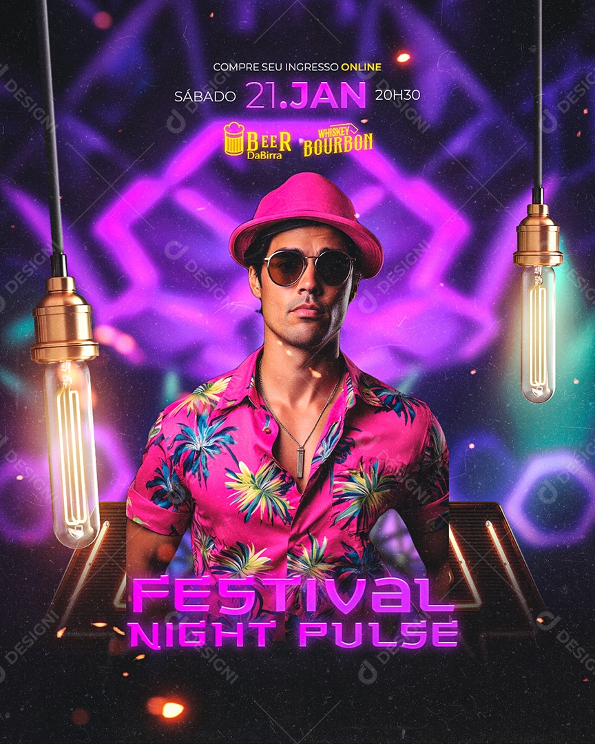 Flyer Festival Night Pulse Social Media PSD Editável