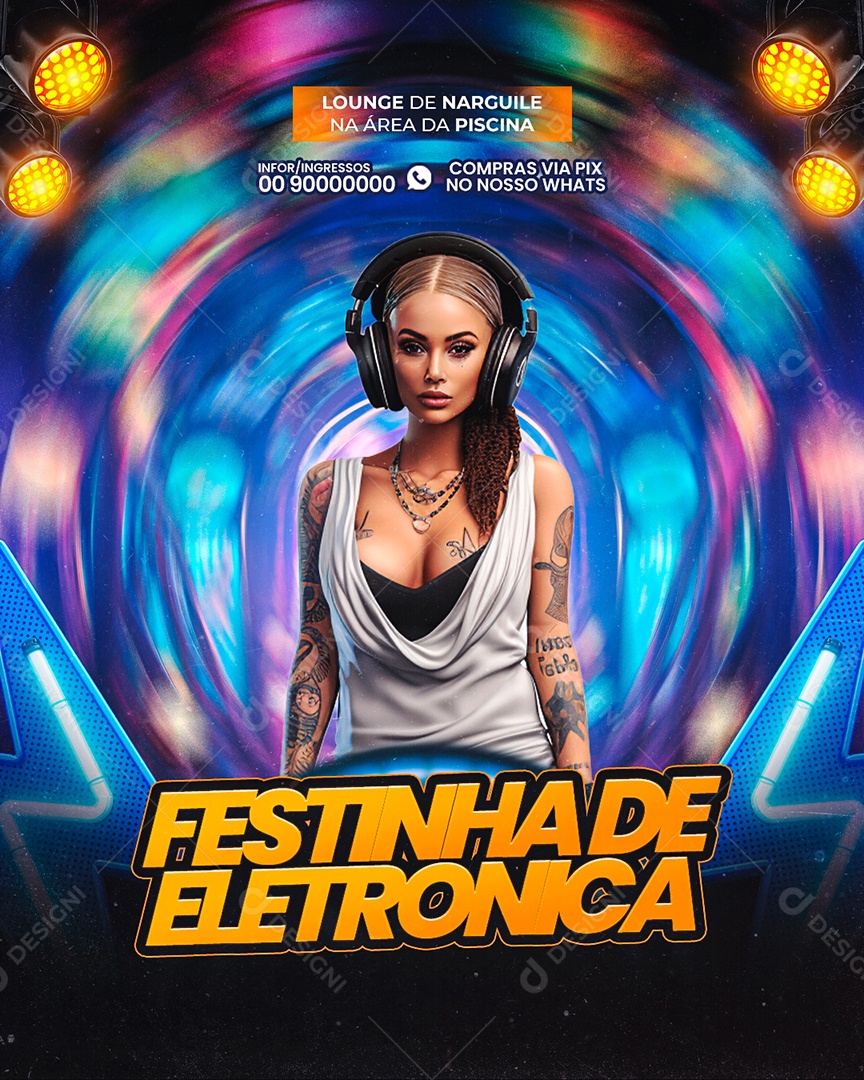 Flyer Festinha de Eletronica Social Media PSD Editável