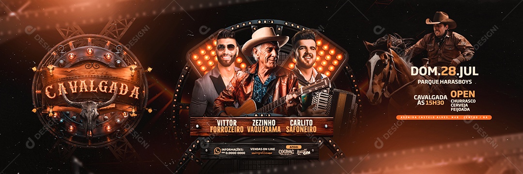 Carrossel Flyer Cavalgada Vittor Forrozeiro Zezinho Vaquerama Social Media PSD Editável