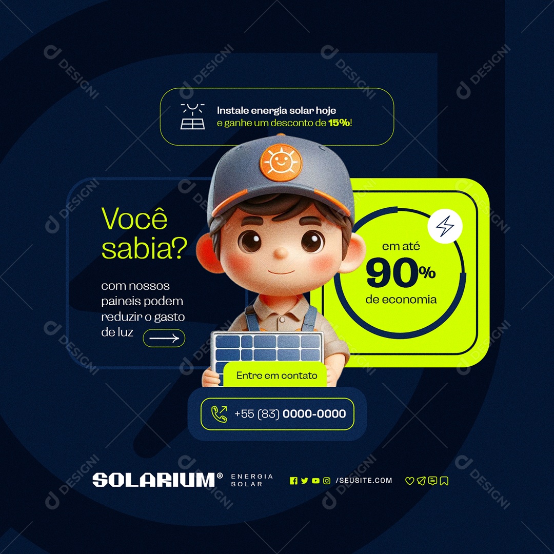 Energia Solar Você Sabia Social Media PSD Editável