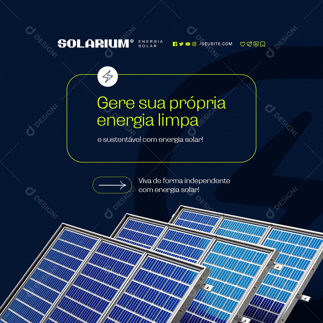 Energia Solar Gere sua Própria Energia Limpa Social Media PSD Editável