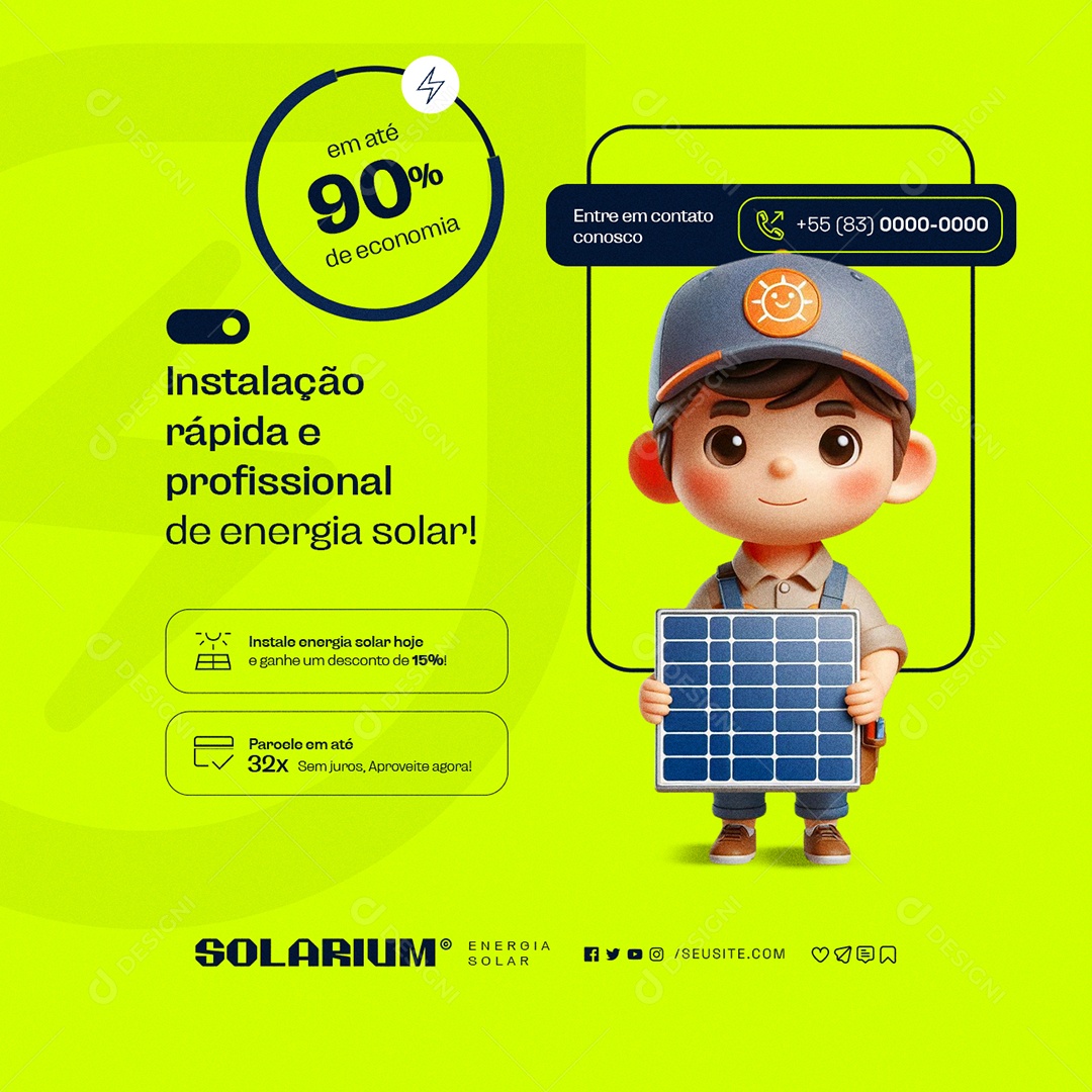 Instalação Rápida e Profissional de Energia Solar Social Media PSD Editável