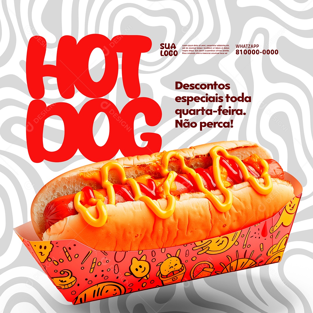 Hot Dog +Descontos Especiais toda Quarta-Feira Social Media PSD Editável