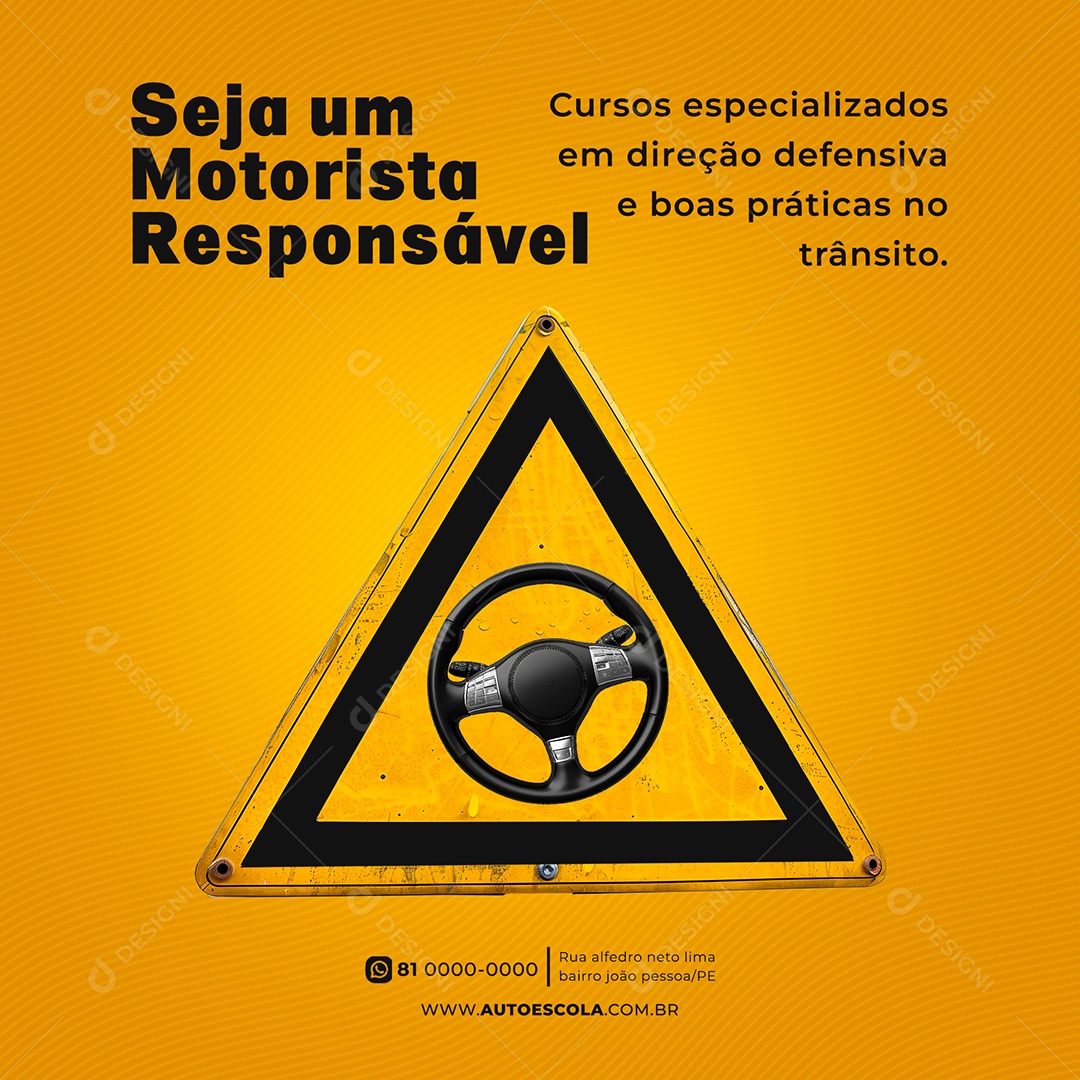 Auto Escola Seja um Motorista Responsável Social Media PSD Editável