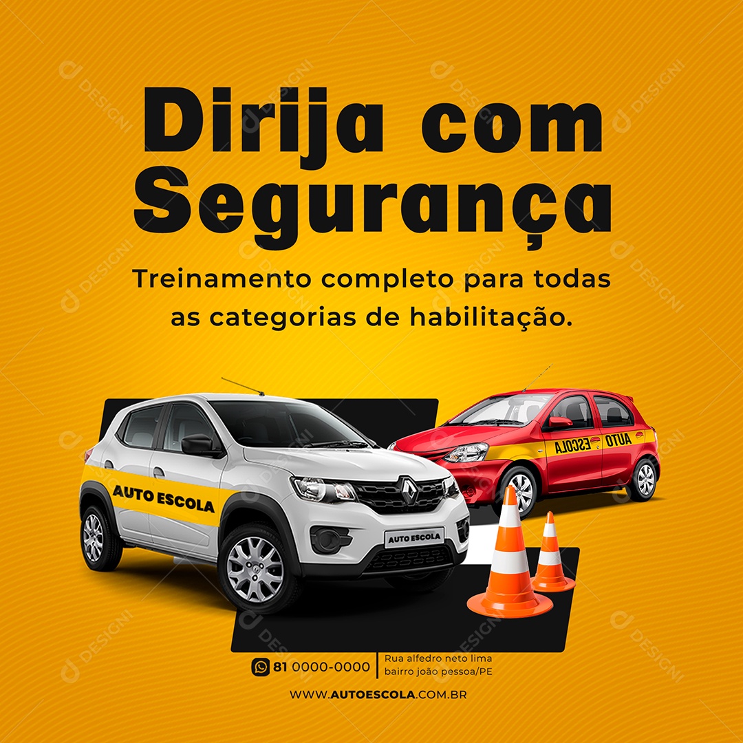 Auto Escola Treinamento com Segurança para todas as Categorias Social Media PSD Editável