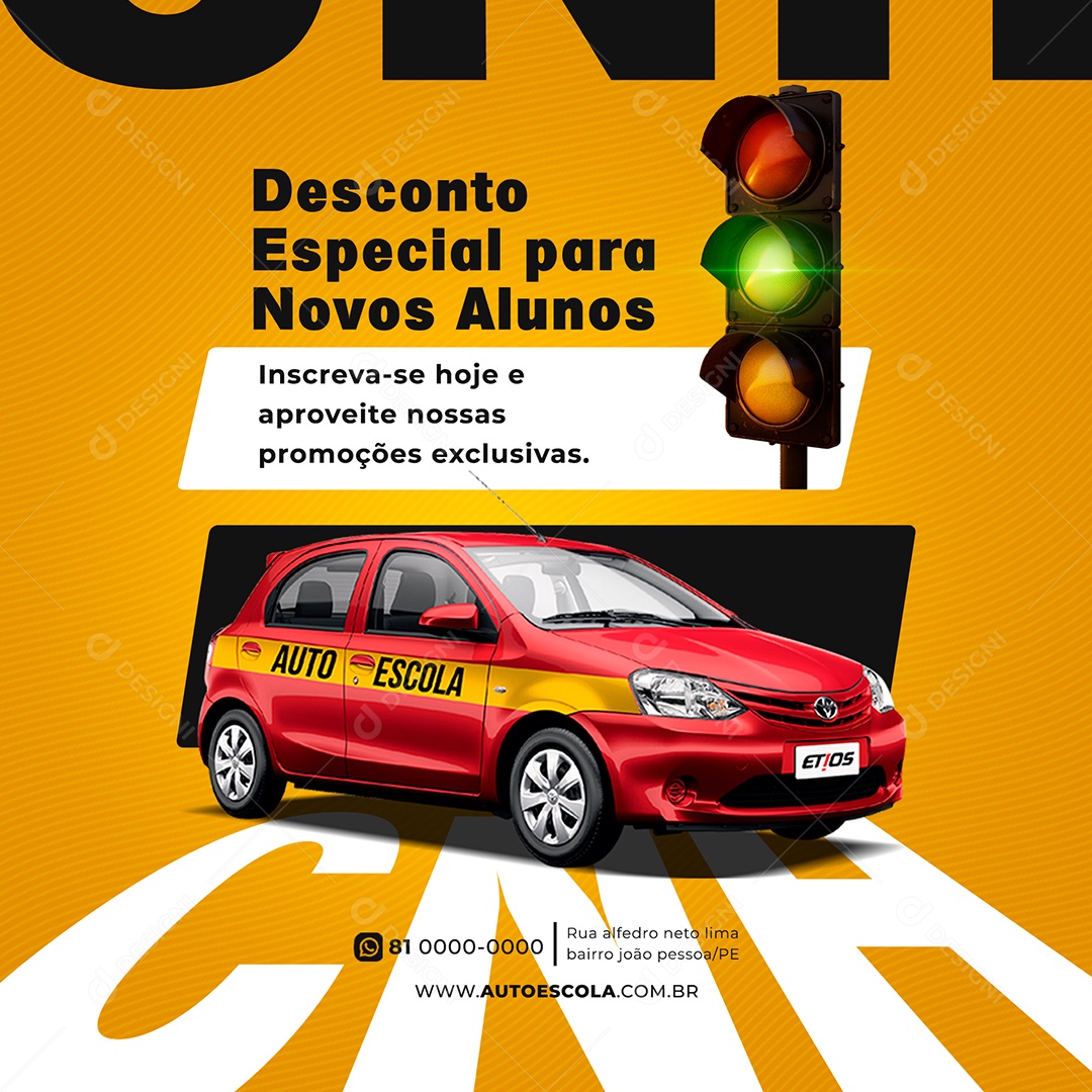 Auto Escola Descontos Especial para Novos Alunos Social Media PSD Editável