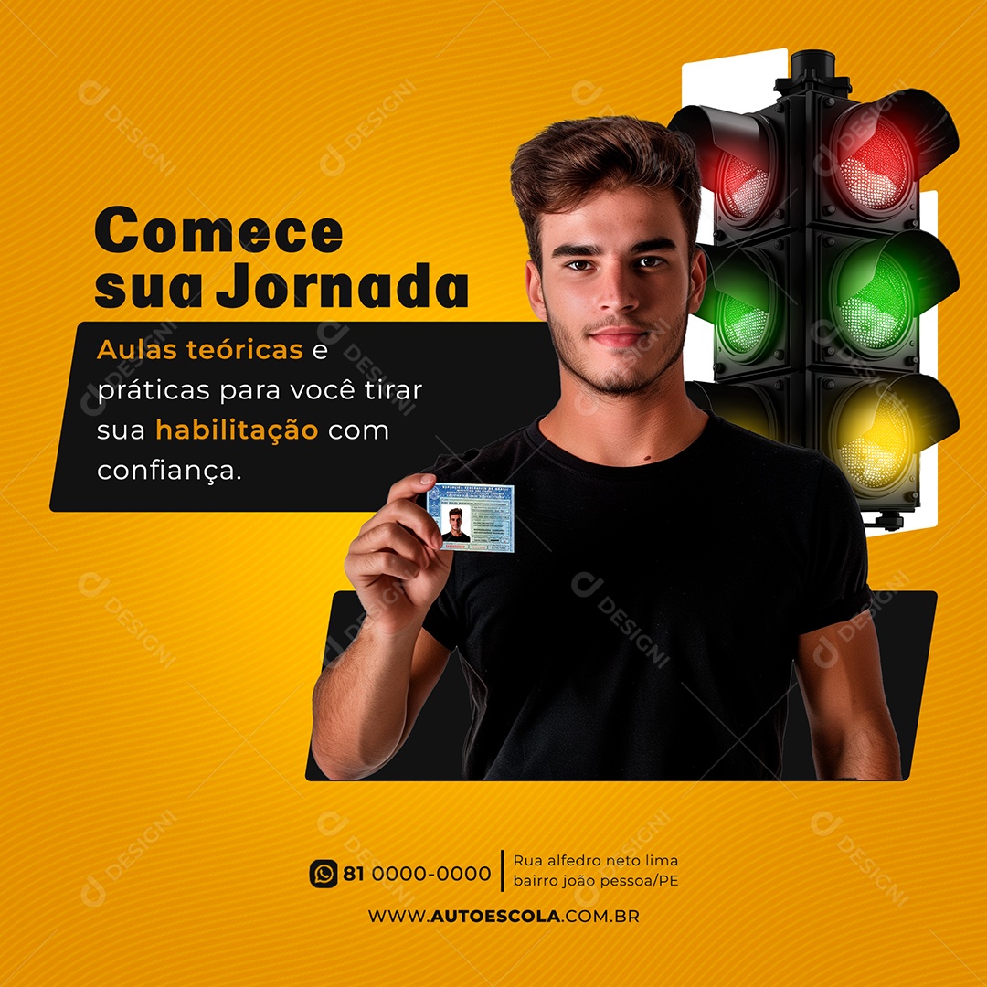 Auto Escola Comece sua Jornada Aulas Teóricas e Práticas Social Media PSD Editável