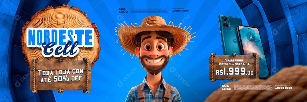 Carrossel Nordeste Cell toda Loja com Desconta Smartphone Motorola Social Media PSD Editável
