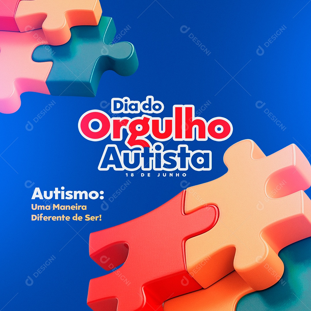 Dia do Orgulho Autista 18 de Junho uma Maneira Diferente de Ser Social Media PSD Editável