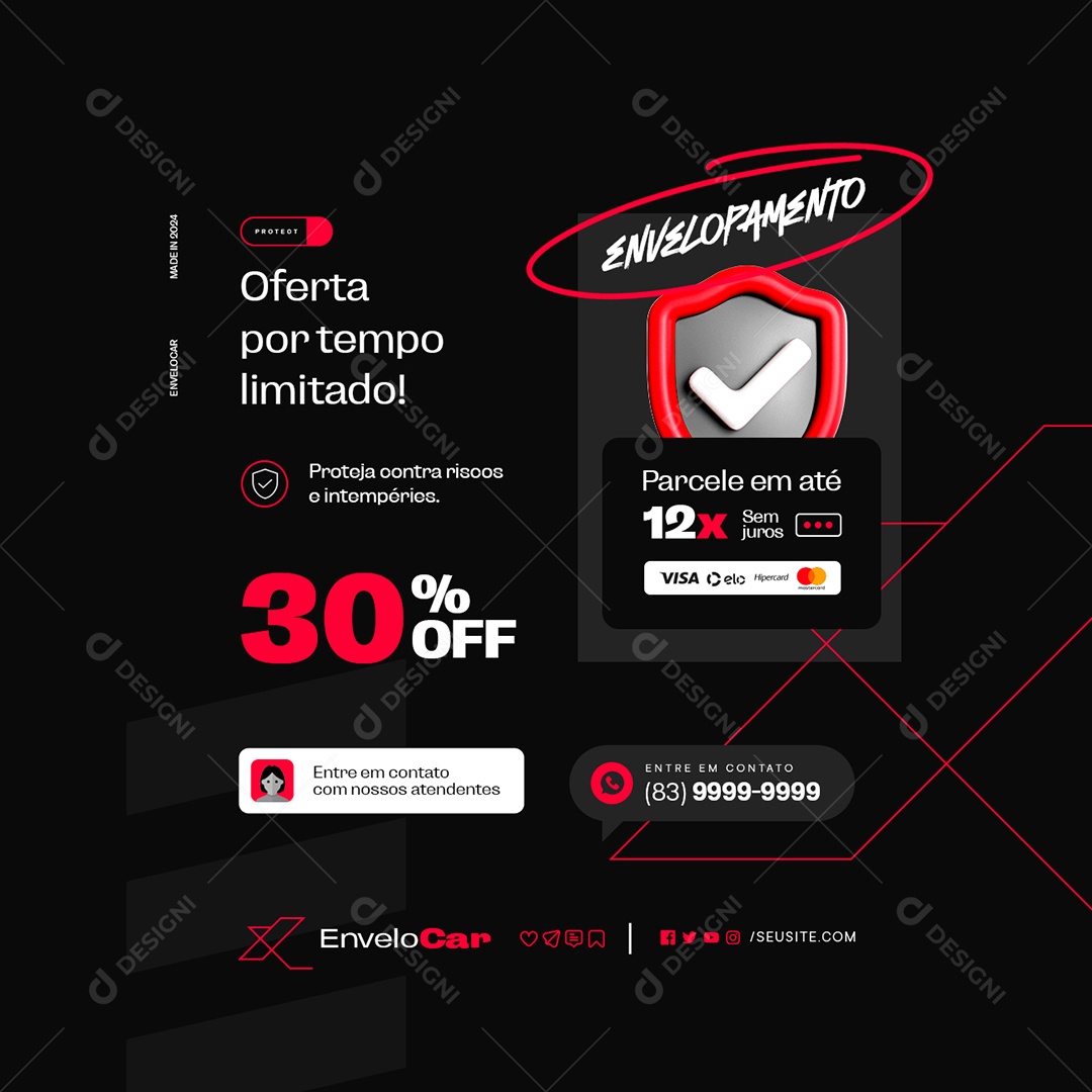 Envelopamento de Carros Oferta por Tempo Limitado Social Media PSD Editável
