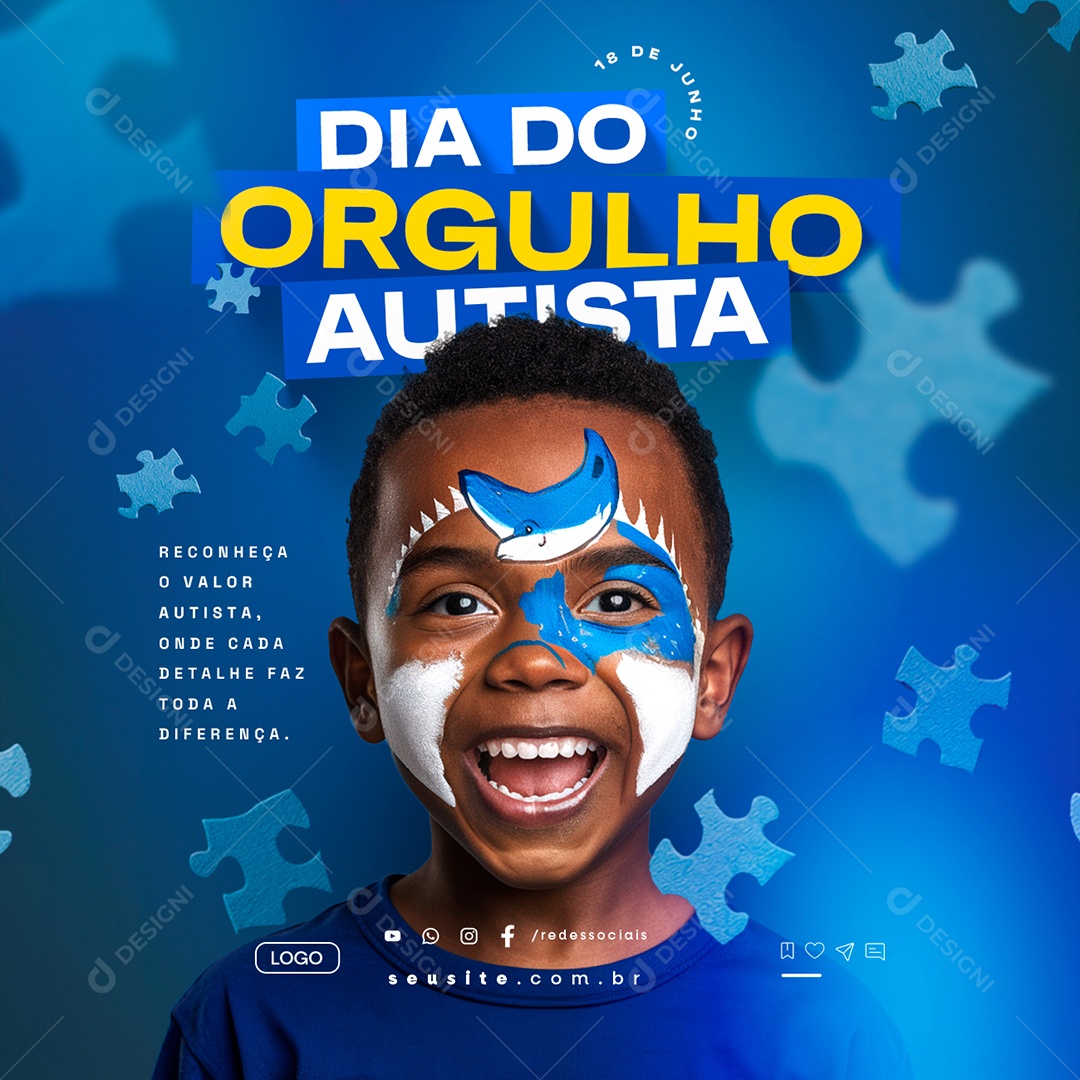 Dia do Orgulho Autista 18 de Junho Reconheça o Valor Social Media PSD Editável