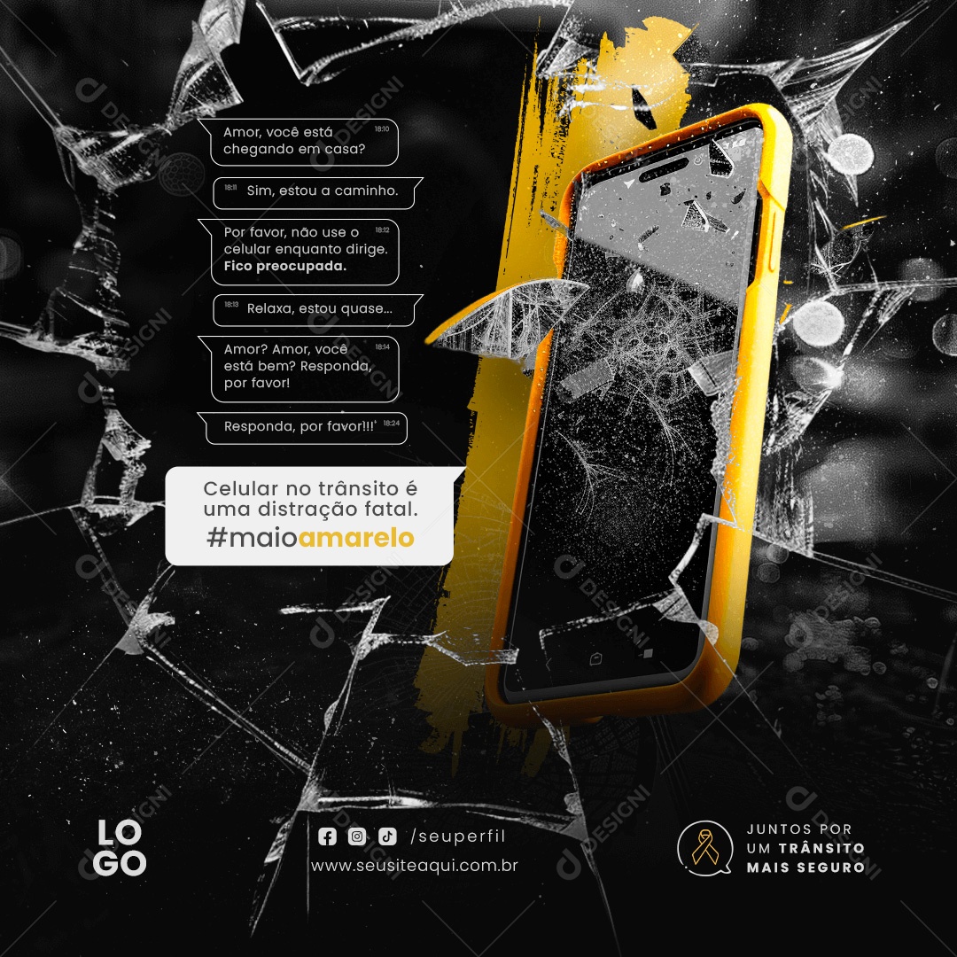 Maio Amarelo Celular no Trânsito é uma Distração Fatal Social Media PSD Editável