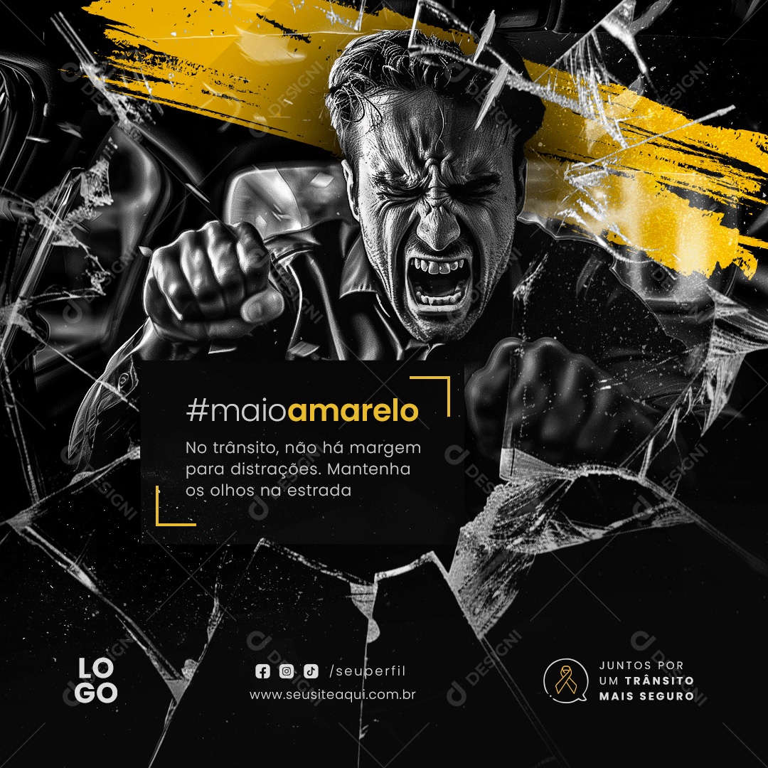 Maio Amarelo no Trânsito não há Margem para Ditrações Social Media PSD Editável