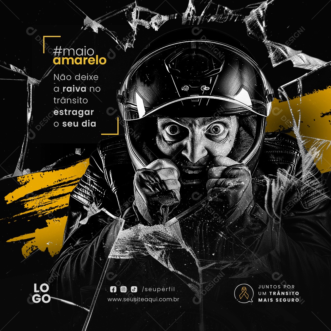 Maio Amarelo não Deixe a Raiva no Trânsito  Estragar o seu Dia Social Media PSD Editável