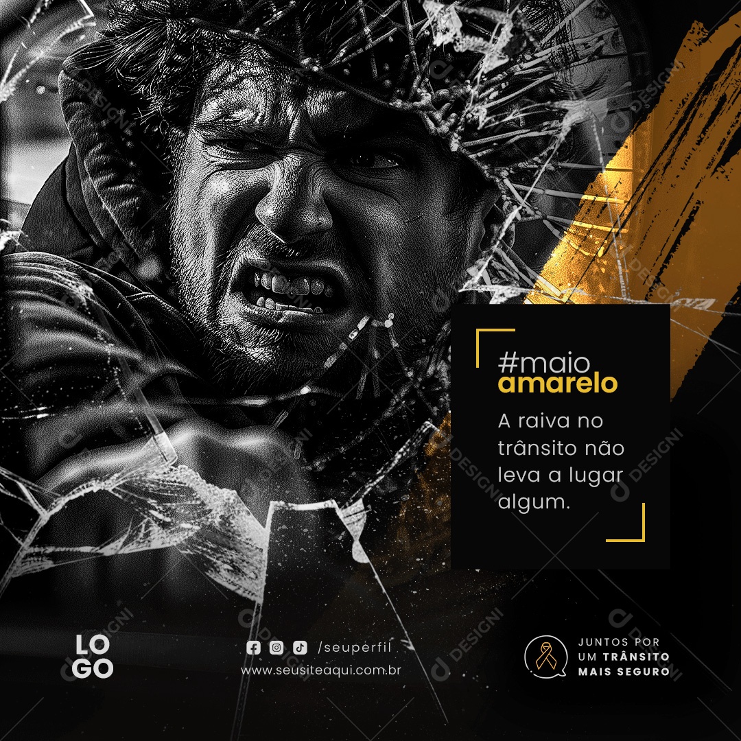 Maio Amarelo a Raiva no Trânsito não Leva a Lugar Algum Social Media PSD Editável