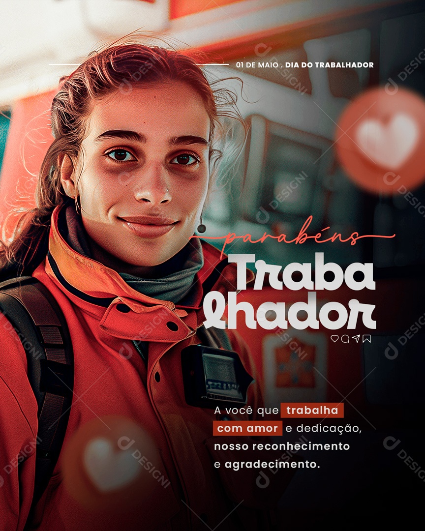 Feliz Dia do Trabalhador 01 de Maio a Você que Trabalha com Amor Social Media PSD Editável