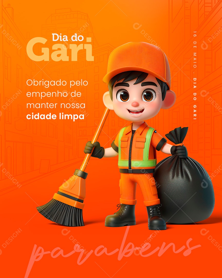 Dia do Gari 16 de Maio Obrigado pelo Empenho de Manter nossa Cidade Limpa Social Media PSD Editável