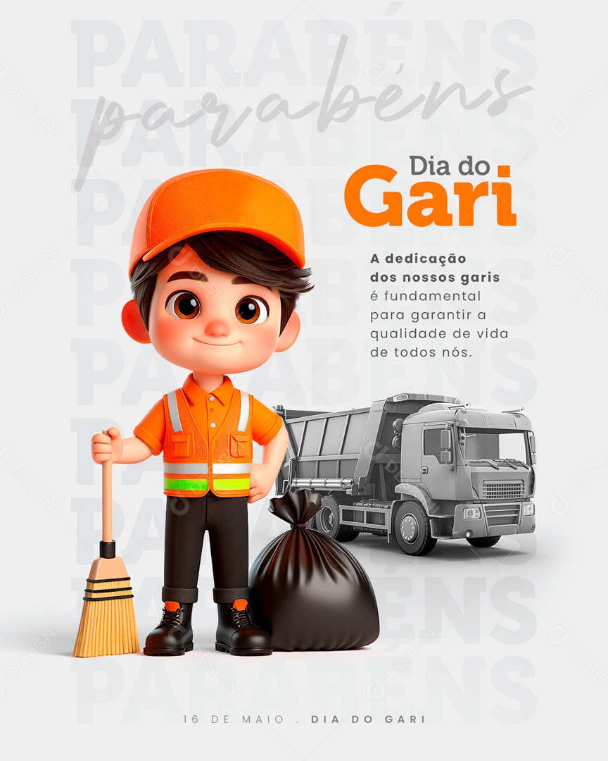 Dia do Gari 16 de Maio Parabéns Social Media PSD Editável